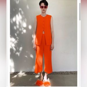 Zara 2 Piece Orange Vest & Pants Co Ord Set